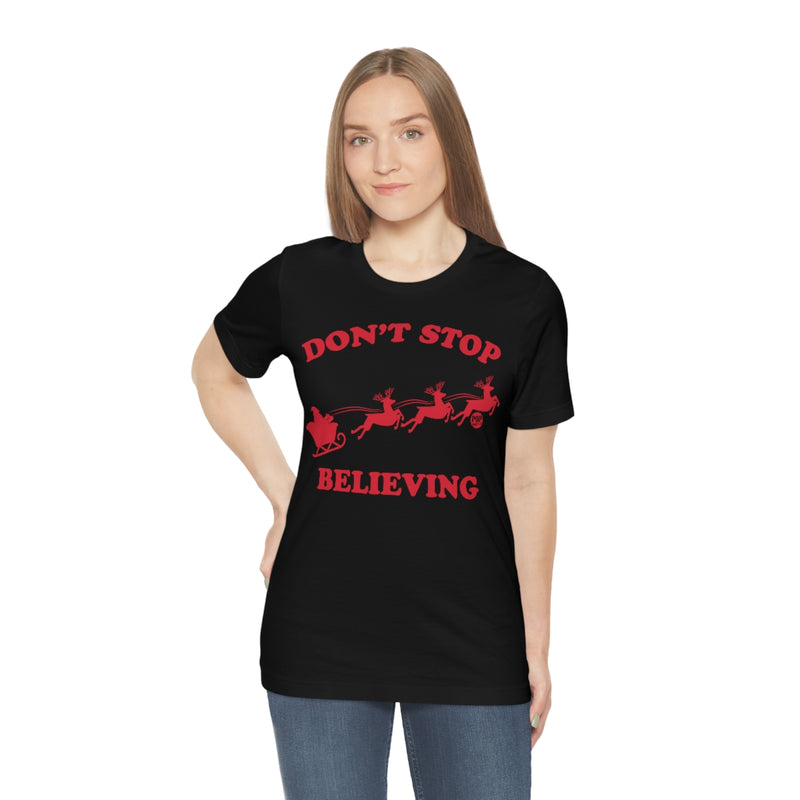 Load image into Gallery viewer, Don&#39;t Stop Believing Santa Unisex Tee
