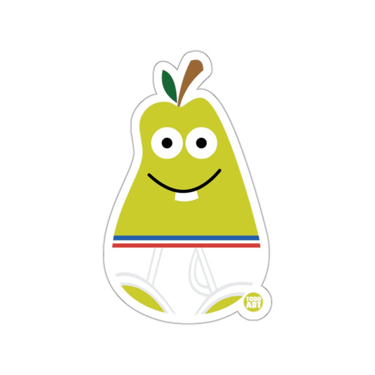 Cheerful Pear Character Sticker with Striped Design