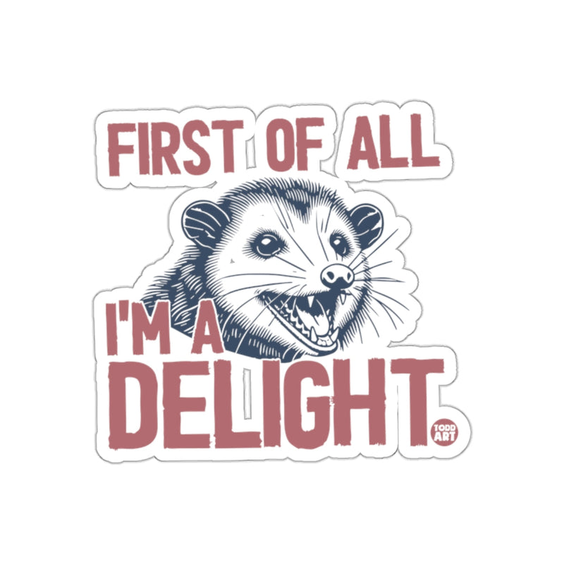 Load image into Gallery viewer, First Of All I Am A Delight Funny Opossum Graphic sticker
