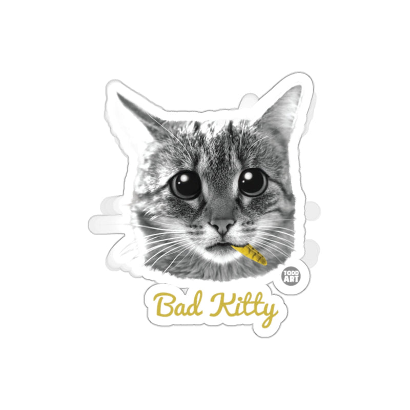 Load image into Gallery viewer, Todd Art Presents Bad Kitty with Yellow Feather sticker
