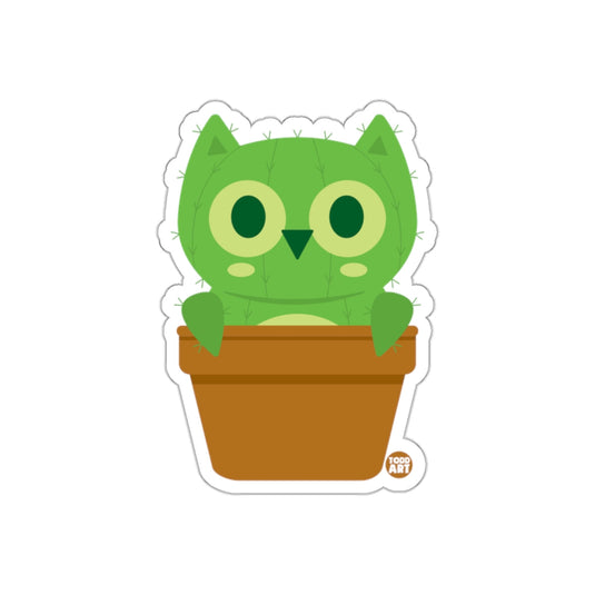 Cute Green Owl Cactus in a Pot Illustration Sticker