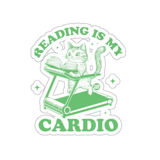 Reading Is My Cardio Cat on Treadmill Fun Sticker
