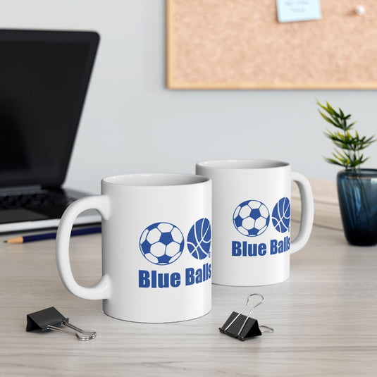 Blue Balls Mug with Soccer and Basketball Design