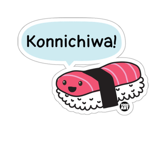 Cute Konnichiwa Sushi sticker, Kawaii Nigiri Decal, Happy Japanese Food Art, Hello Sushi Lover Gift, Anime Foodie Greeting, Laptop Water