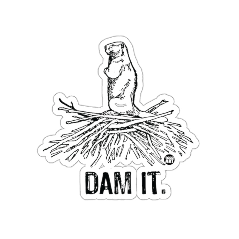 Load image into Gallery viewer, Dam It Beaver Art Print Sticker with Text
