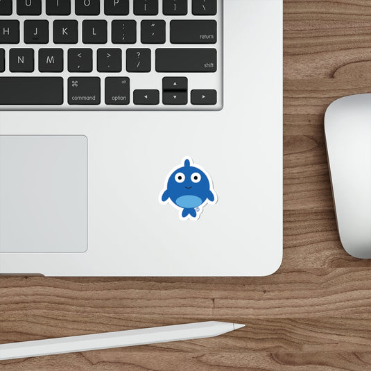 Cute Blue Cartoon Fish Character Sticker for Laptops