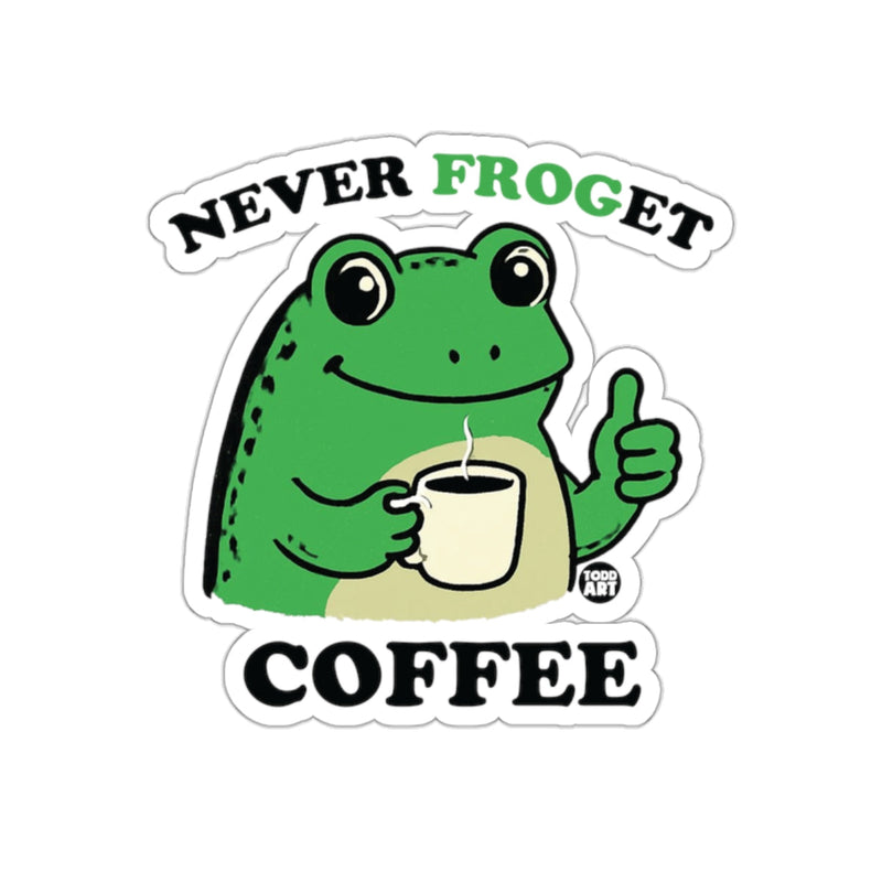 Load image into Gallery viewer, Never Froget Coffee Funny Frog Drinking Coffee Sticker
