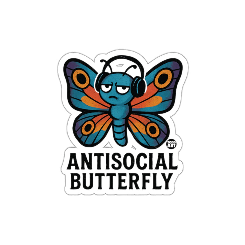 Load image into Gallery viewer, Antisocial Butterfly Cartoon Sticker Design
