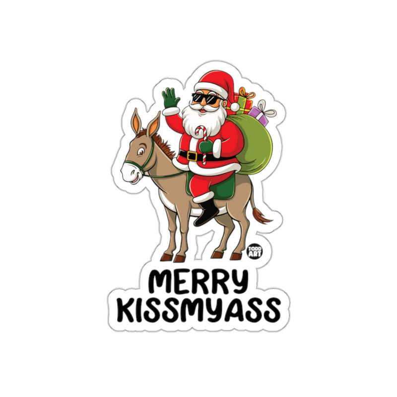 Load image into Gallery viewer, Santa Riding Donkey Merry Kissmyass Funny Sticker
