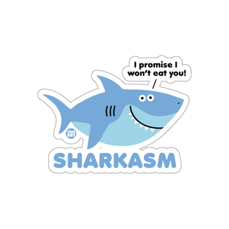 Load image into Gallery viewer, Funny Shark With Sharkasm Wordplay Cartoon Graphic sticker
