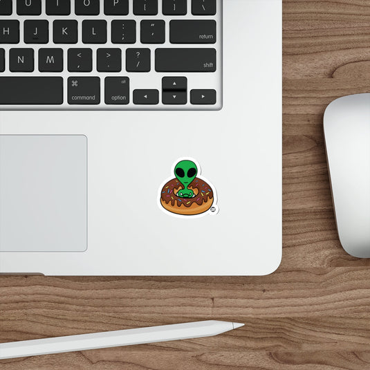 Alien with Doughnut Laptop Sticker Fun Design