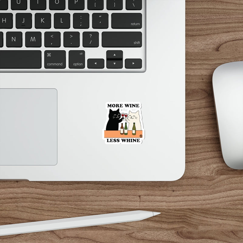 Load image into Gallery viewer, More Wine Less Whine Cat Themed Sticker Laptop Decor
