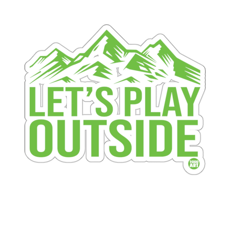 Load image into Gallery viewer, Lets Play Outside Mountains Green Todd Art Adventure sticker
