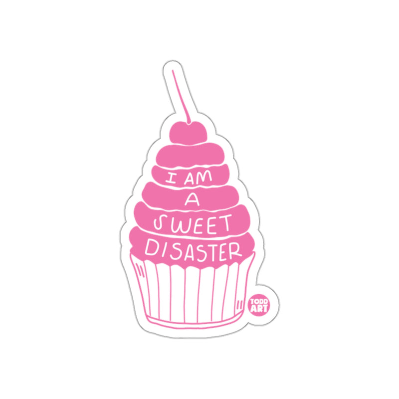 Load image into Gallery viewer, I Am A Sweet Disaster Pink Cupcake Sticker
