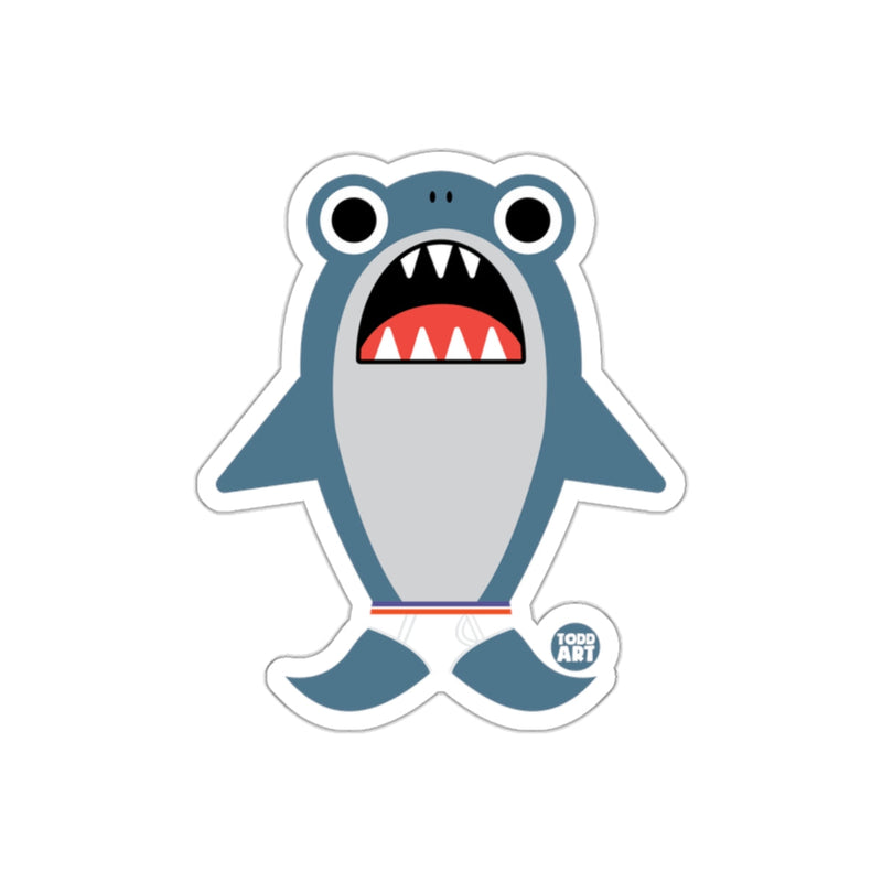Load image into Gallery viewer, Funny Shark Character Standing Sticker with Todd Art
