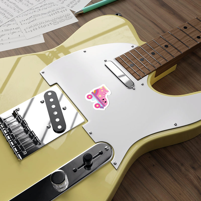 Load image into Gallery viewer, Yellow Electric Guitar with Roller Skate Sticker
