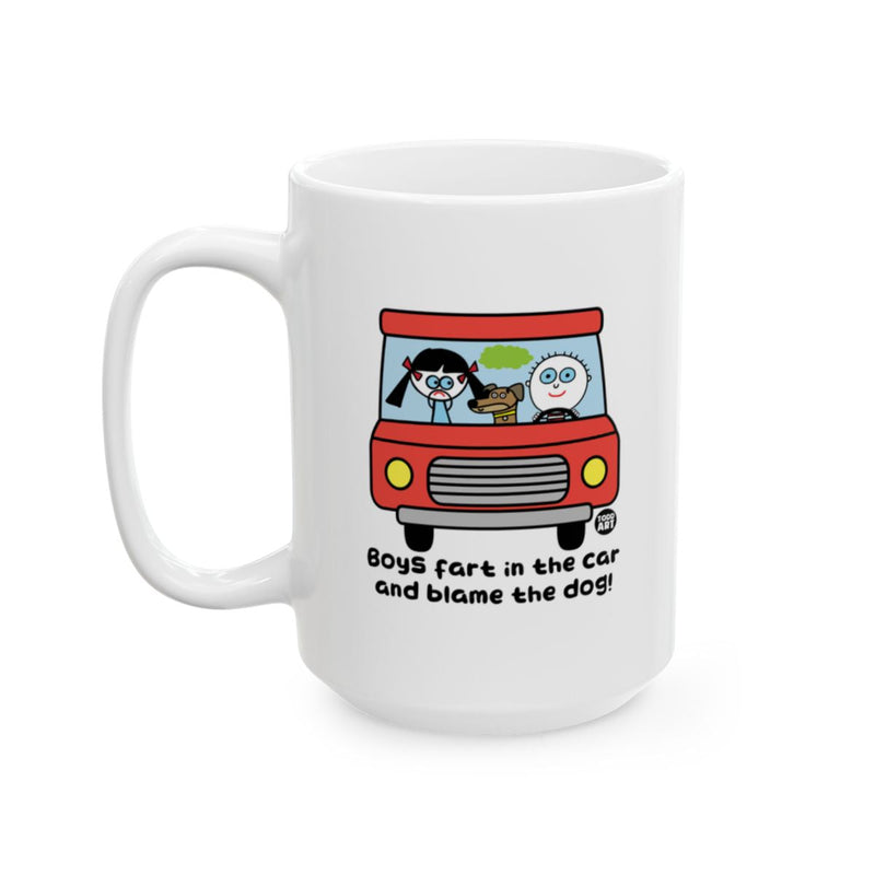 Load image into Gallery viewer, Boys Fart in the Car and Blame the Dog Mug

