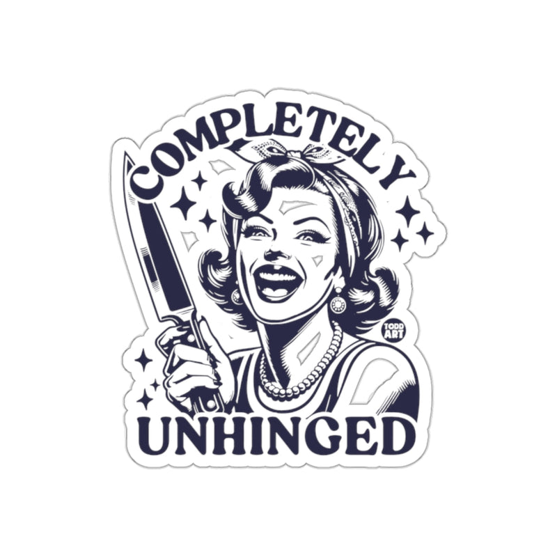 Load image into Gallery viewer, Completely Unhinged Todd Art Funny Woman Holding Knife sticker
