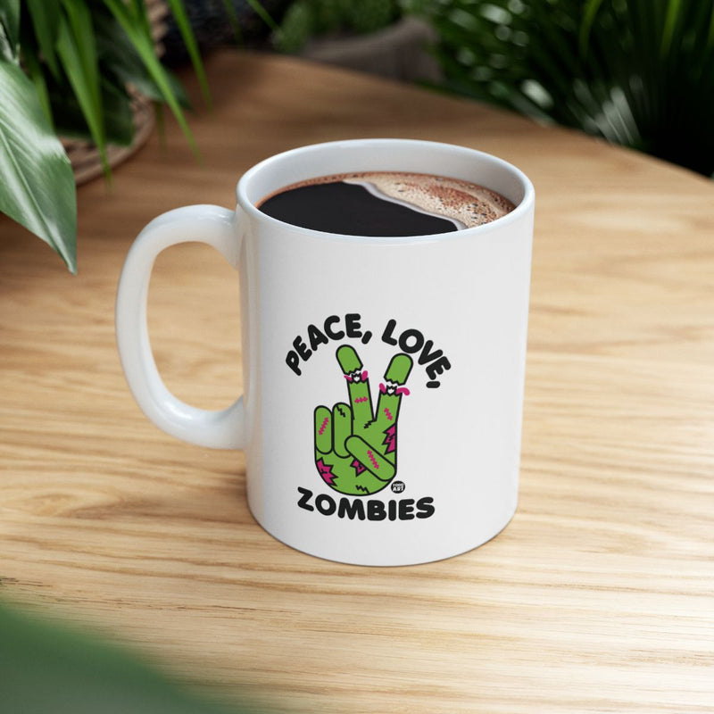Load image into Gallery viewer, Peace Love Zombies Graphic Novelty Coffee Mug
