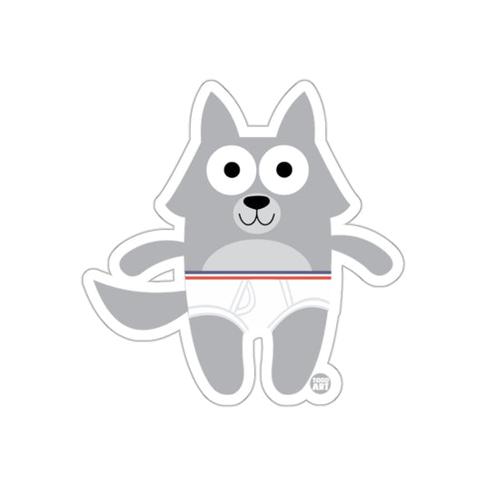 Cute Gray Wolf in White Underwear Character Sticker