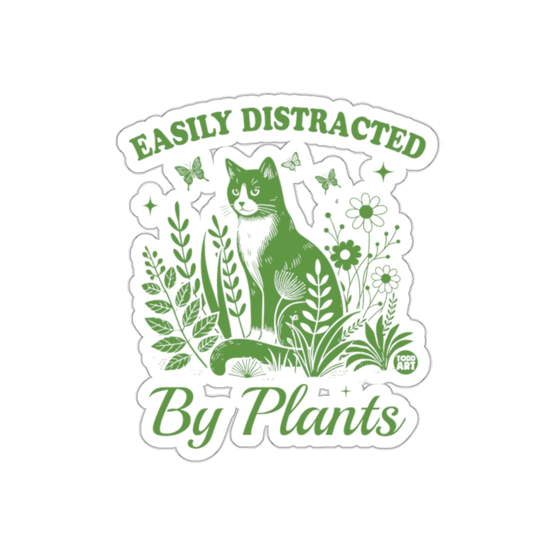 Load image into Gallery viewer, Easily Distracted By Plants Green Cat Design sticker
