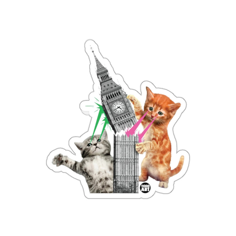 Load image into Gallery viewer, Cats Destroying Big Ben Laser Eyes Todd Art Design sticker
