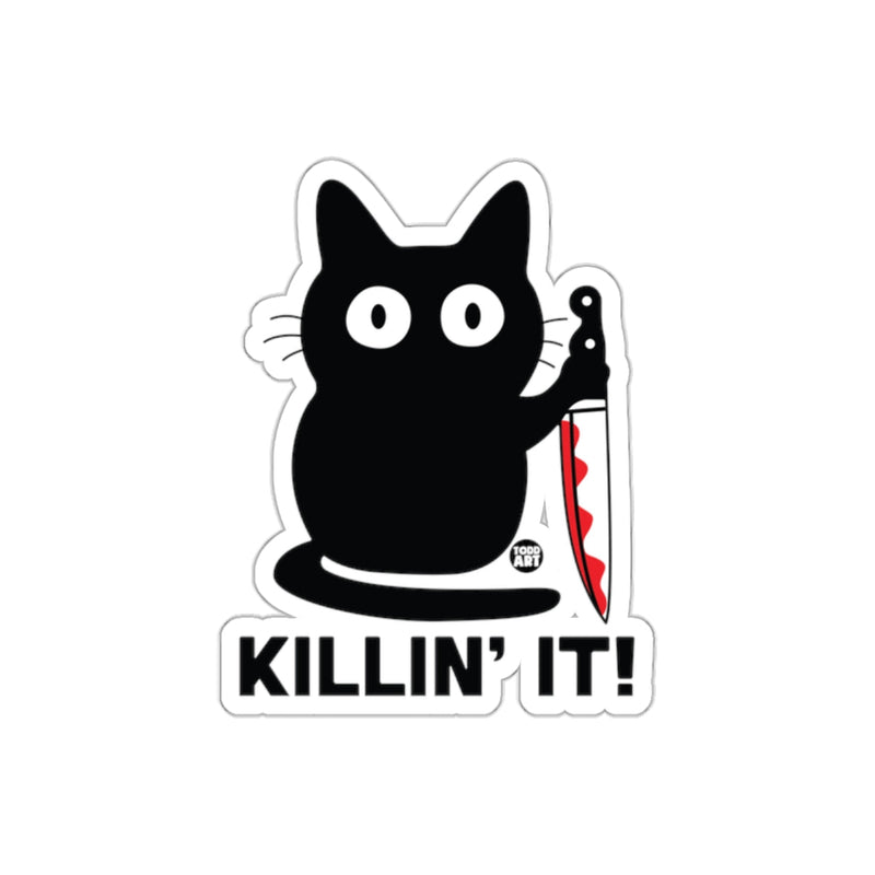 Load image into Gallery viewer, Killin' It Cat with Knife Sticker for Fun Decor
