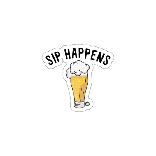 Sip Happens Sticker with Beer Glass Design