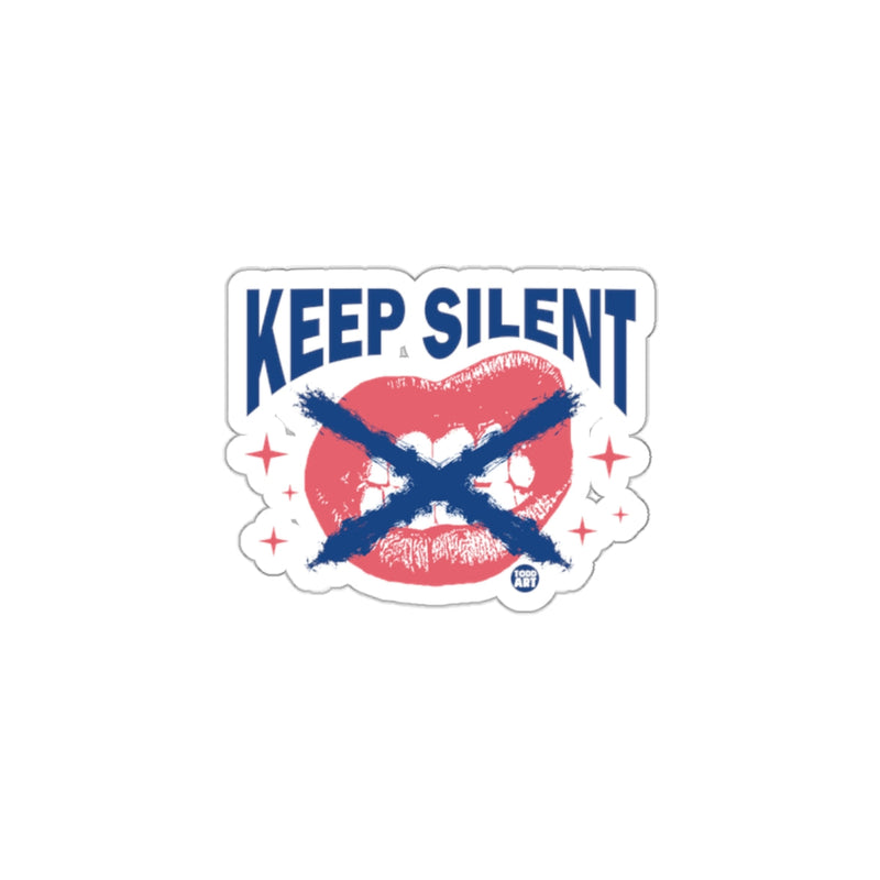 Load image into Gallery viewer, Keep Silent Sticker with Red Lips and Blue Cross Design
