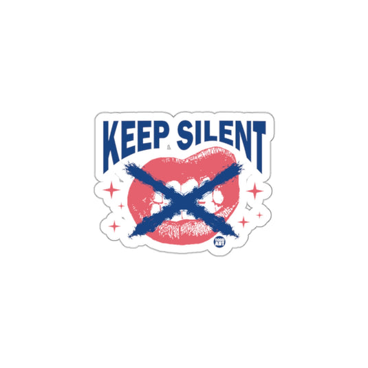 Keep Silent Sticker with Red Lips and Blue Cross Design