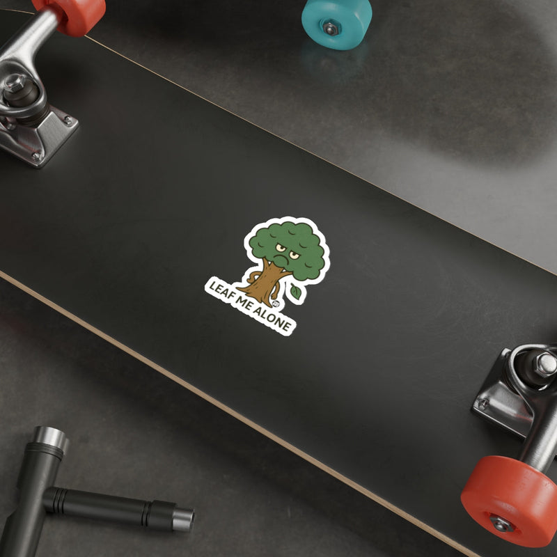 Load image into Gallery viewer, Grumpy Tree 'Leaf Me Alone' Funny Cartoon Character sticker
