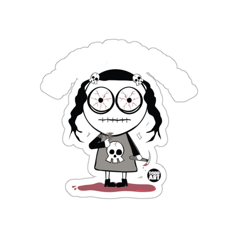 Load image into Gallery viewer, Creepy Doll with Knives and Skulls Sticker Design
