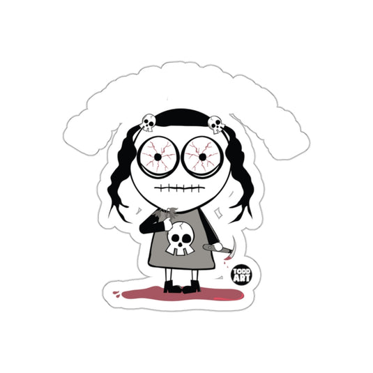 Creepy Doll with Knives and Skulls Sticker Design