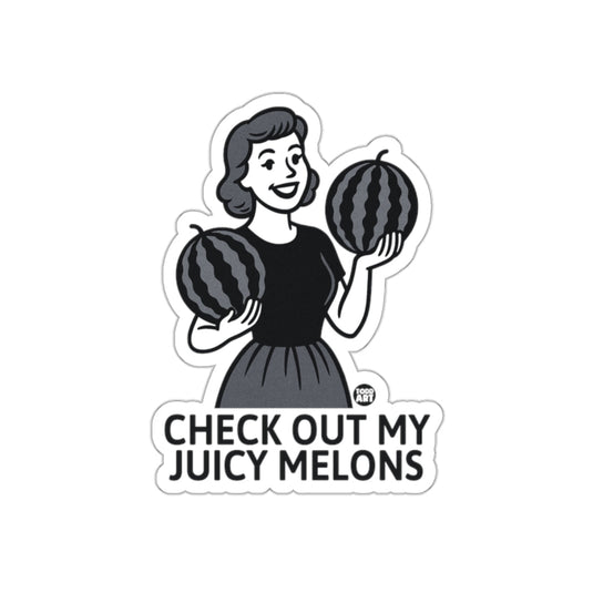 Check Out My Juicy Melons Funny Retro Sticker