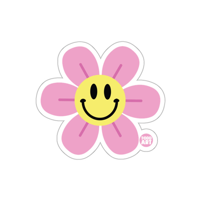 Load image into Gallery viewer, Retro Style Pink Floral Smiley Face for Good Vibes sticker
