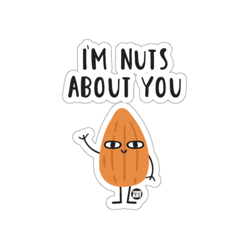 Load image into Gallery viewer, I'M NUTS ABOUT YOU Sticker with Cute Almond Cartoon
