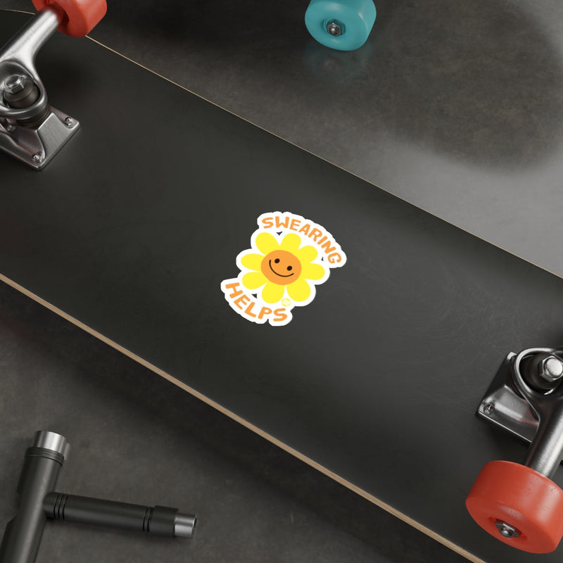 Load image into Gallery viewer, Swearing Helps Smiling Flower Happy Face Quote Sticker 
