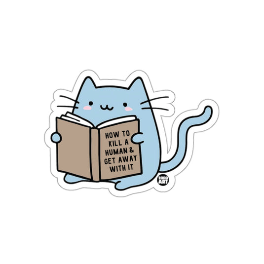 Cute Blue Cat Reading Funny Book Sticker
