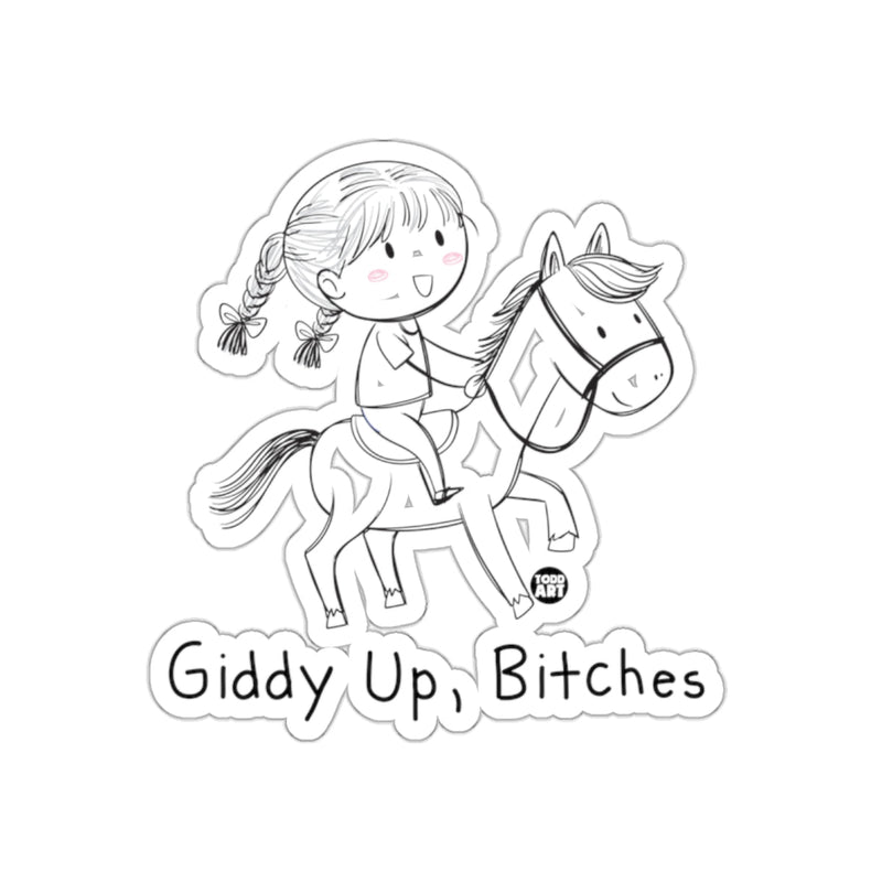 Load image into Gallery viewer, Giddy Up Bitches with Girl Riding Horse Illustration
