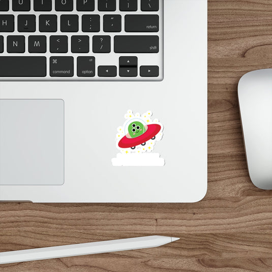 Cute Alien in Spaceship Decorative Sticker for Laptops