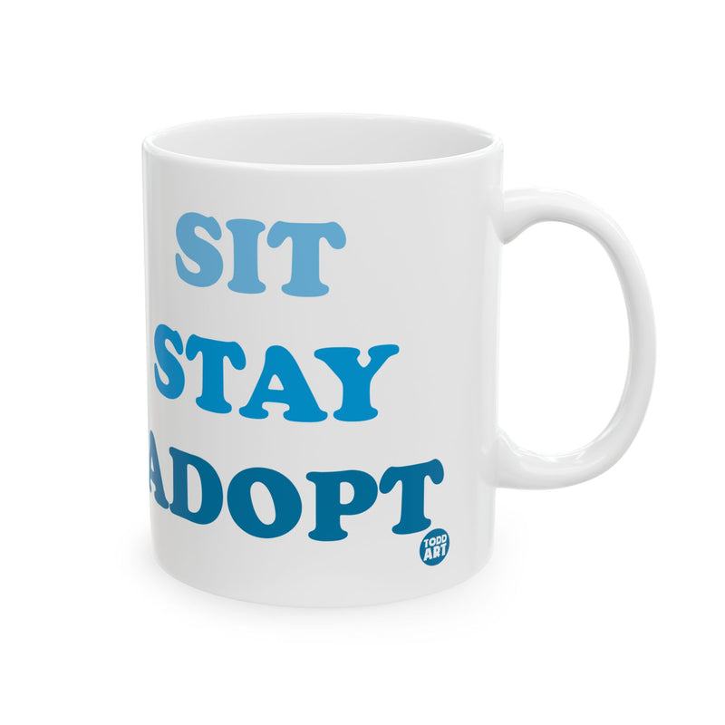 Load image into Gallery viewer, Sit Stay Adopt Mug, Cute Dog Mug, Dog Owner Mug, Support Dog Rescue Mug
