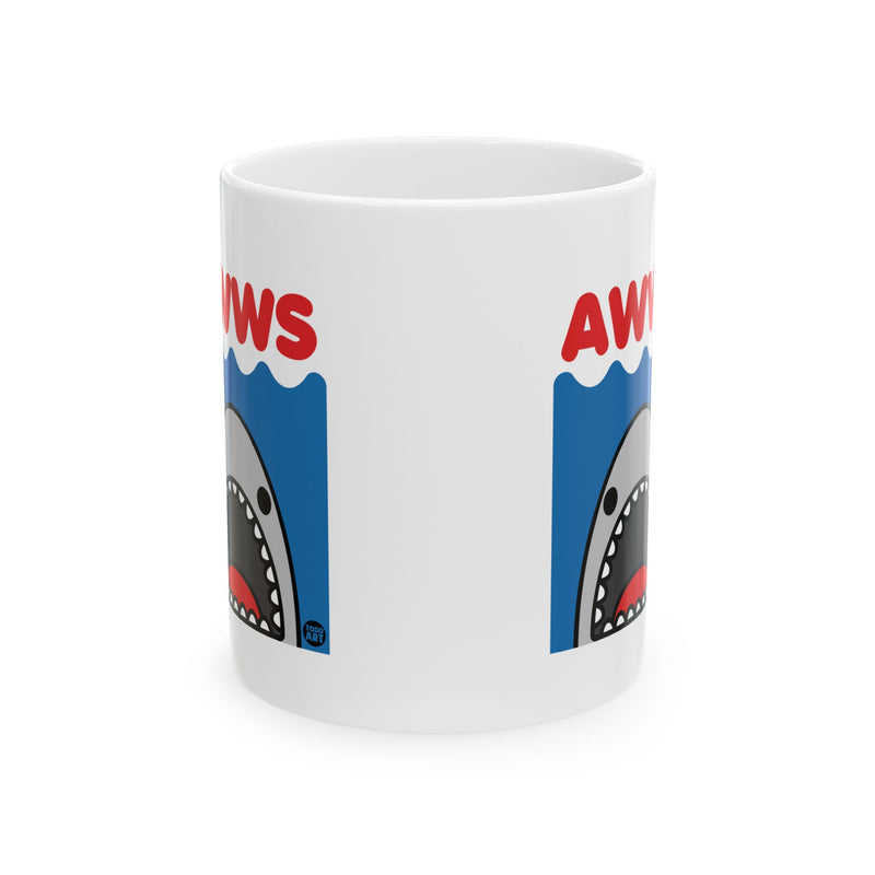 Load image into Gallery viewer, Aww Jaws Mug, Funny Jaws Shark Mug, Shark Joke Mug
