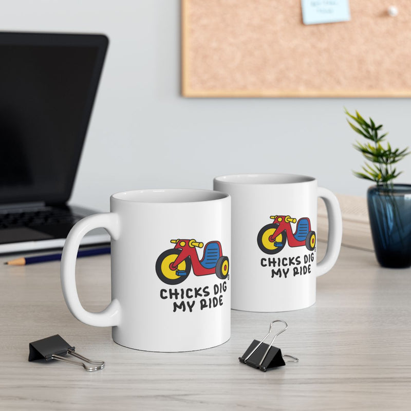Load image into Gallery viewer, Chicks Dig My Ride Coffee Mug for Motorcycle Enthusiasts
