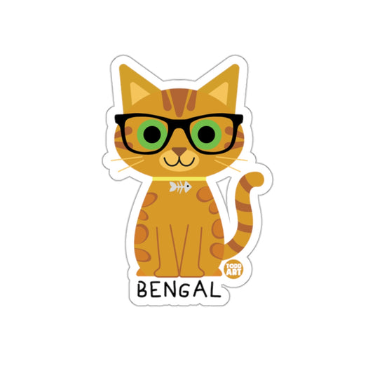 Cute Cartoon Bengal Cat With Glasses Sticker