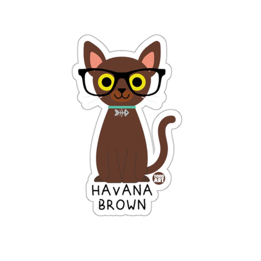 Cute Havana Brown Cat with Glasses Sticker Art Decor