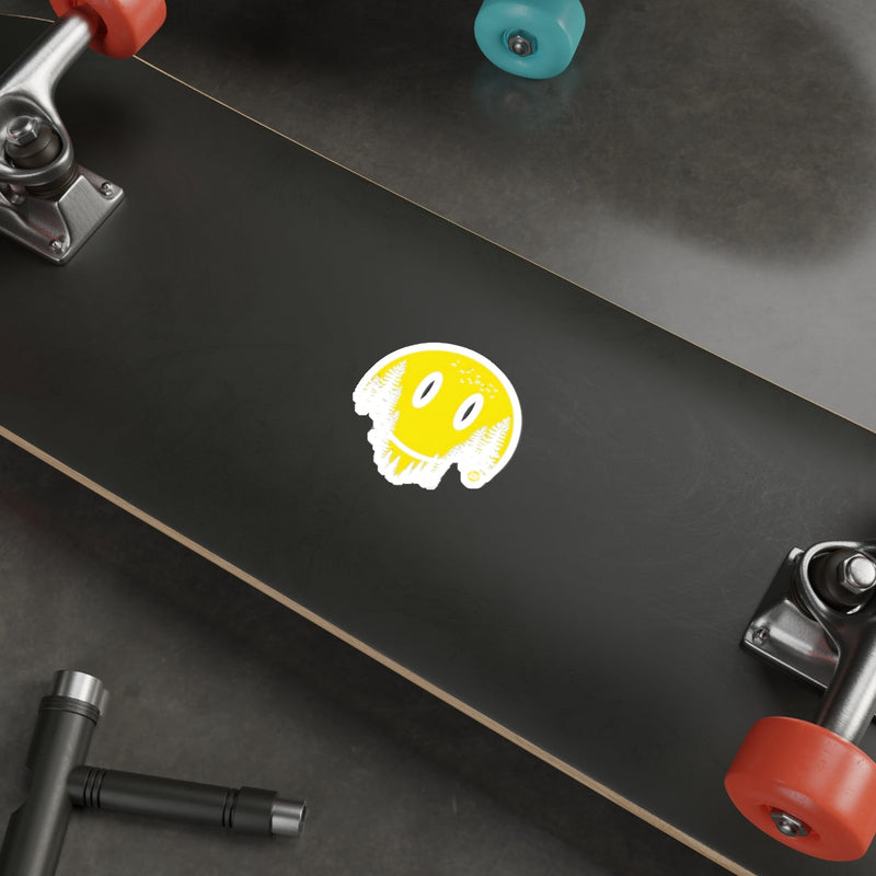 Load image into Gallery viewer, Smiling Yellow Cartoon Face on Black Skateboard Deck
