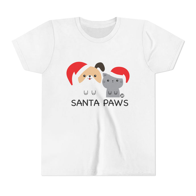 Santa Paws Kids Christmas Tee, Cute Dog and Cat Holiday Children's Shirt, Santa Dog and Cat Xmas Tee Kids