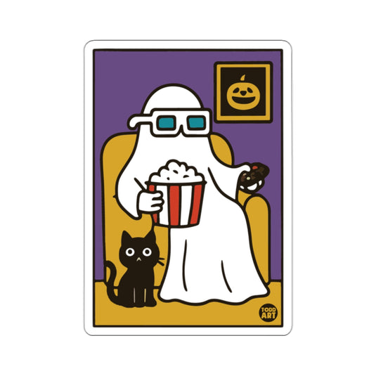 Ghost Watching TV Popcorn Cat Halloween Pumpkin Todd Art 