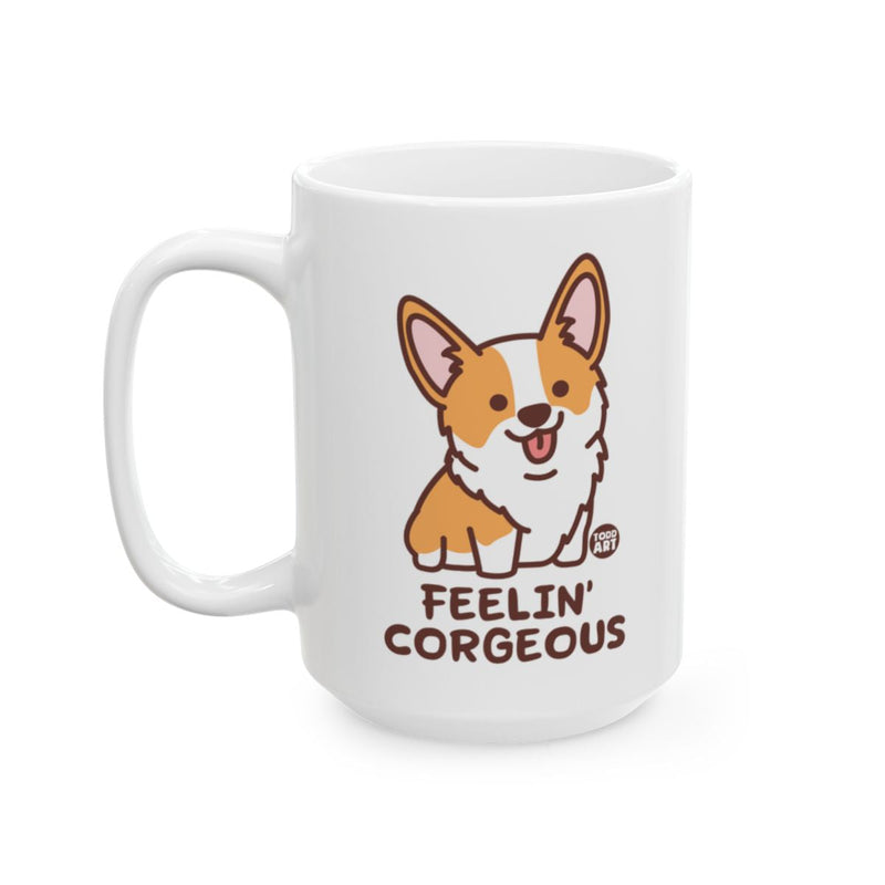 Load image into Gallery viewer, Feelin' Corgeous Cute Corgi Design White Mug
