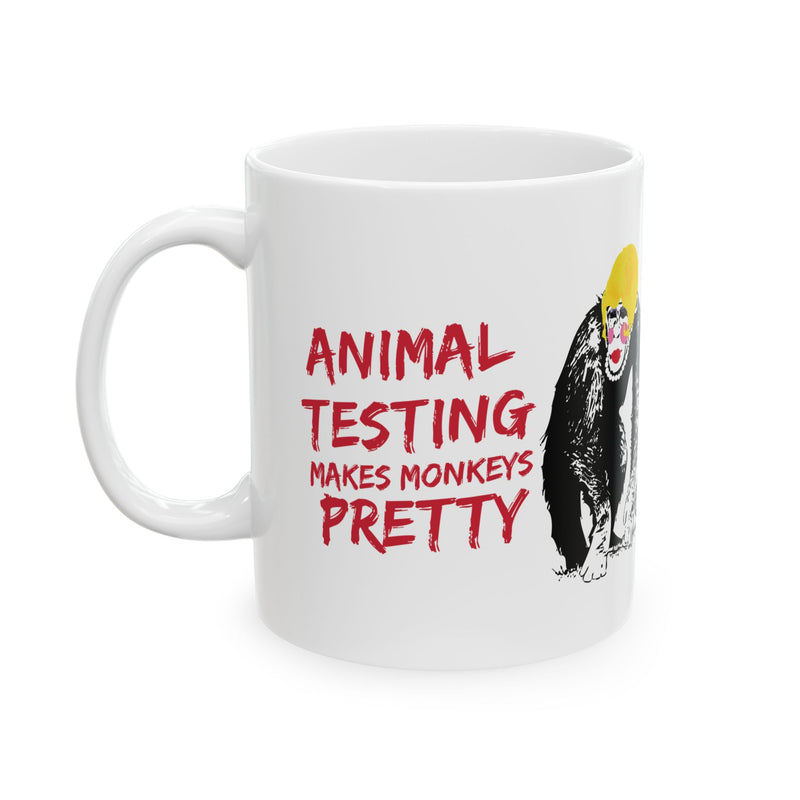 Load image into Gallery viewer, Animal Testing Monkeys Pretty Mug, Animal Testing Pun Mug, Funny Monkey Mug
